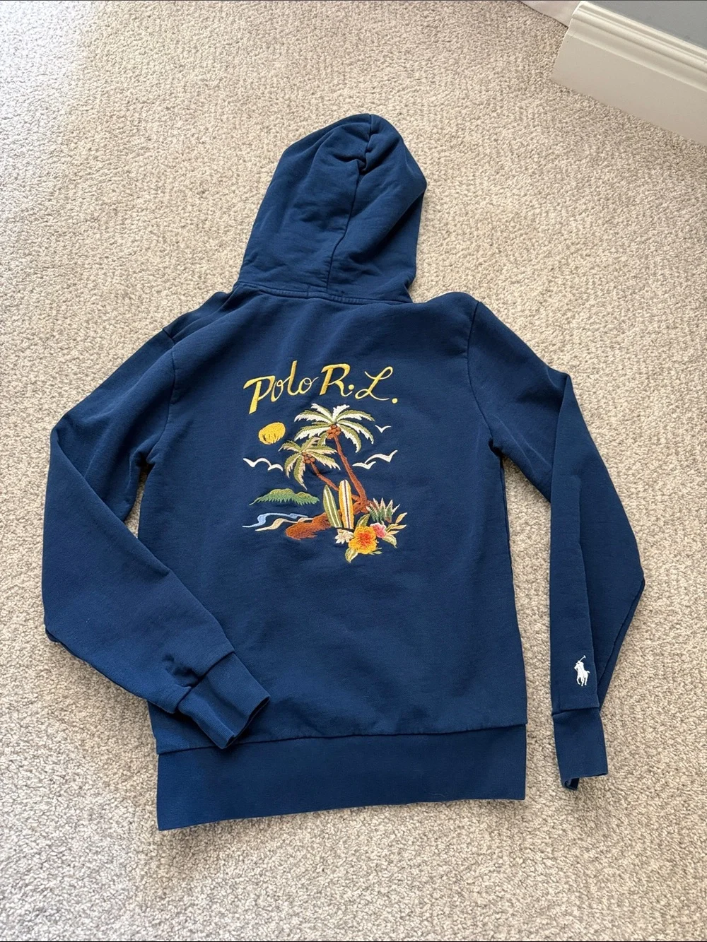 Polo by Ralph Lauren Navy Crewneck Hoodie with Tropical Embroidery